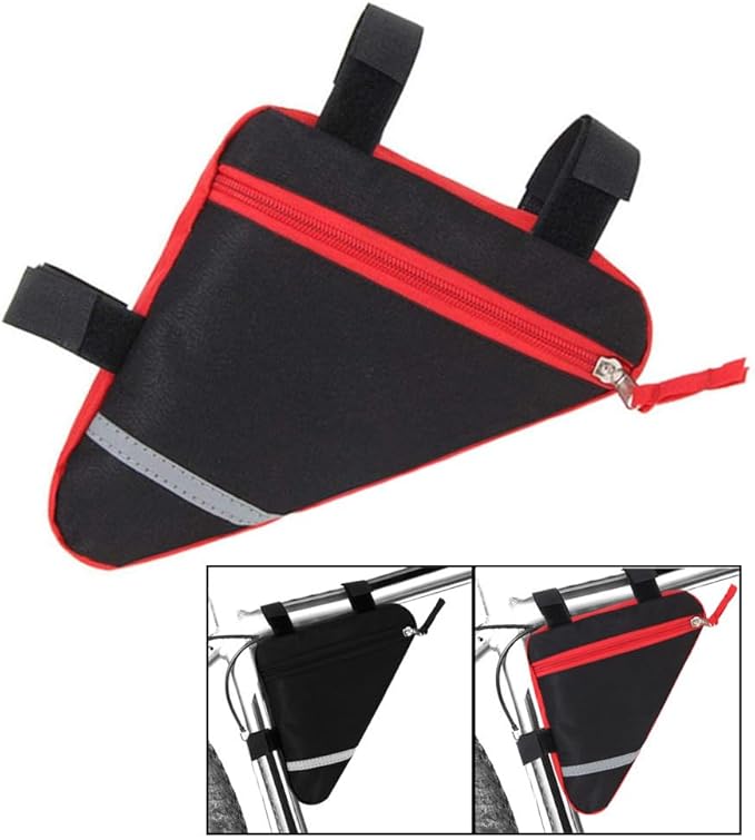 2 Pieces Bike Triangle Bag, Waterproof Bicycle Front Tube Frame Triangle Bag with Double-Sided Reflective Decoration (Red)