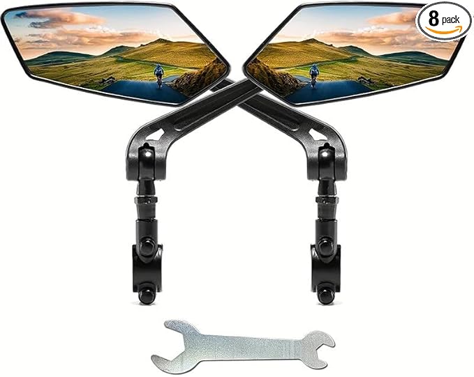 Bike Mirror for Ebike, Large HD Glass Rearview Mirror, 360° Adjustable & Foldable Handlebar Mirror for Night Riding, Scratch Resistant, Stable at High Speed, Easy Install