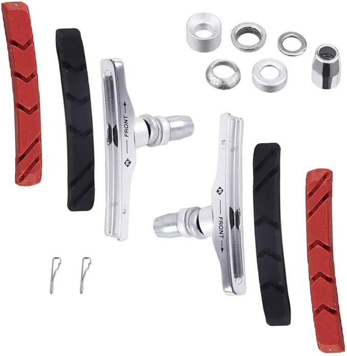 2 Pair Bike Brake Pads Set Bicycle V-Brake Blocks with 4 Replacement Pads Hex Nuts and Shims Included for MTB Road Mountain Bicycle-70mm
