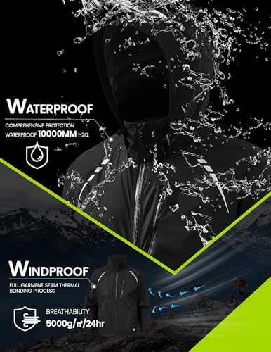Nepest Cycling Rain Jacket Mens Waterproof Lightweight Packable Biking Windbreaker with Hood Raincoat for Running Hiking