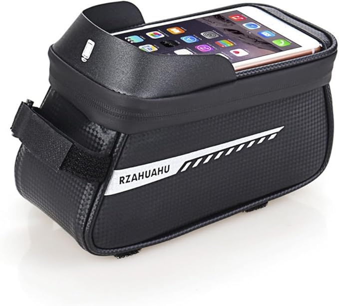 Bike/Bicycle Phone Holder Bag, Bicycle Front Frame Bag, Waterproof Tube Bag, Bike Accessories, Cycling Pouch with TPU Touch-Screen& Sun-Visor Compatible Phone Under 6.5” (Black)