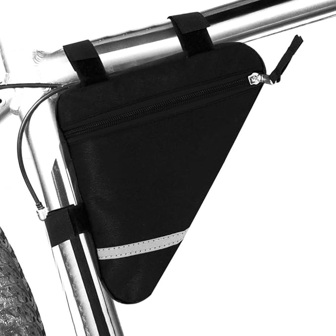 2 Pieces Bike Triangle Bag, Waterproof Bicycle Front Tube Frame Triangle Bag with Double-Sided Reflective Decoration (Black)