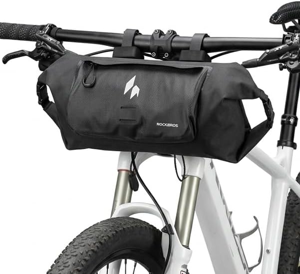 ROCKBROS Handlebar Bag Waterproof with Adjustable Capacity (Up to 8L)-Front Storage Pouch Bag with Waterproof Zipper Anti-Displacement Double-Side Open Compatible for Road Mountain Bike Cycling Travel