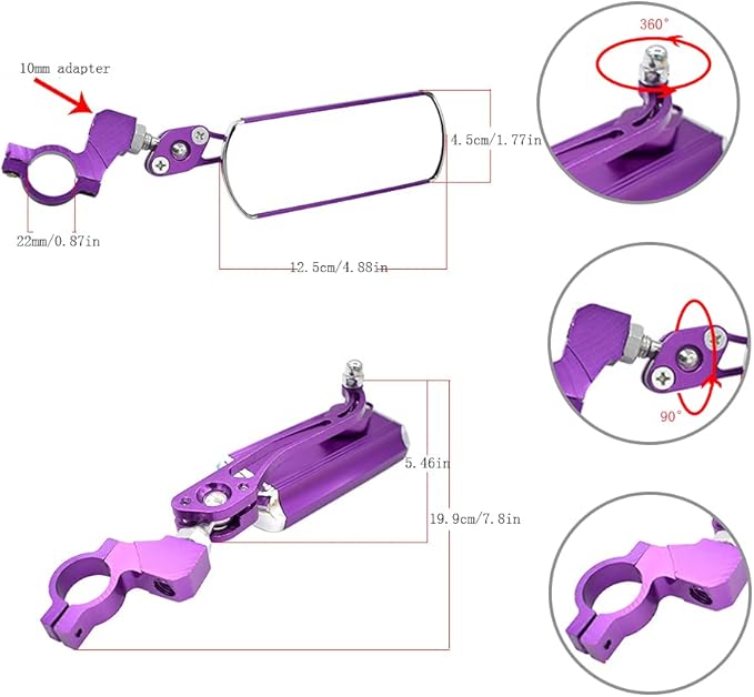 Bike Mirrors Handlebar Rearview Mirror, Bicycle Mirrors for Handlebars 2 pack, Bike Mirrors for Handlebar for Electric Bike, Mountain Bike, and Fixed Gear Bike (purple)