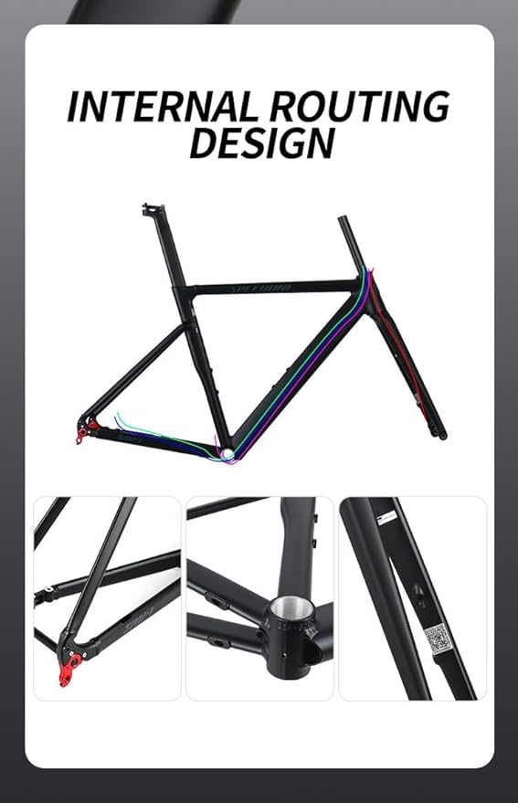 700C Road Bike Frameset 50cm 52cm Aluminum Alloy Track Frame Breaking Wind Racing Cyclo-Cross Frame Thru Axle F12*100MM R12*142MM BSA BB68mm Disc Brake Carbon Fork(Matte Black,50cm)