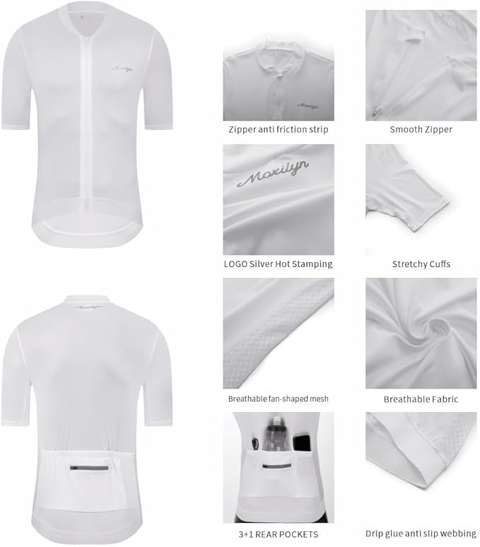 MOXILYN Men's Cycling Jerseys Road Bike Shirts Short Sleeve Full Zipper with 4 Pockets Reflective Widen Anti Slip Hem