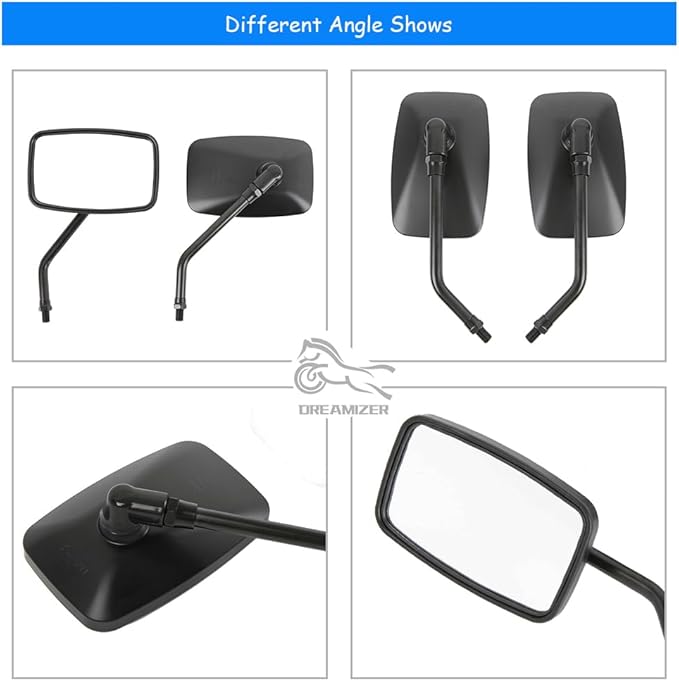 DREAMIZER Black 10mm Motorcycle Mirrors Universal Convex Rear View Side Mirrors with 7/8" Handlebar Mount Compatible with Honda Shadow Yamaha Suzuki Kawasaki Aprilia Ruckus Grom Shadow Vstar650