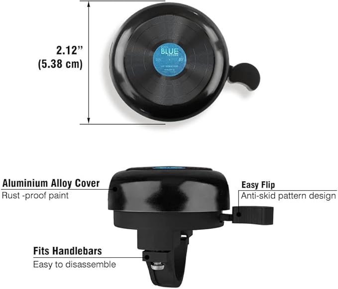 WIRESTER Black Aluminum Round Bike Bell, Classic Ring Bicycle Bell, Bike Accessories Bell Ring for Adults Kids Girls Boys
