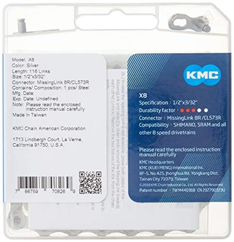 KMC X8 8-Speed Silver X-Series Bicycle Chain Compatible with Shimano, SRAM, Campagnolo and All Major Systems