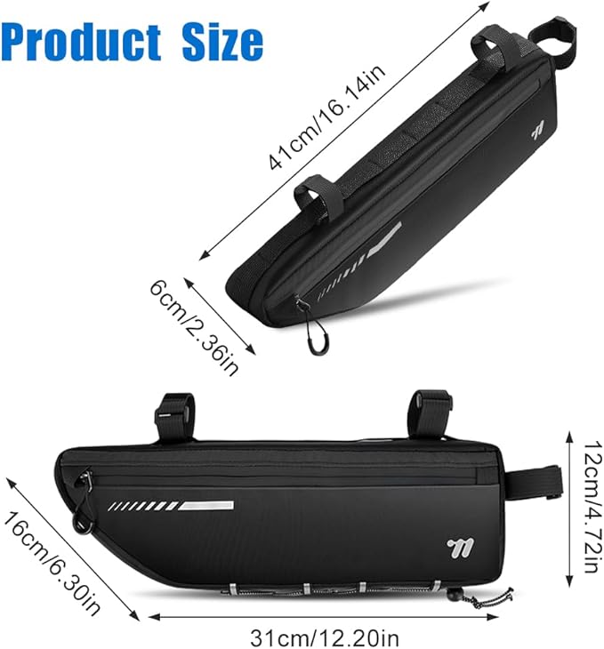Top Tube Bike Bag - 2.6L Bike Frame Bag with Water Resistant Zipper, Large Capacity Bicycle Bag, Durable Cycling Bag for Mountain Road Bikes, Anti Scratch Bike Top Tube Bag with Side Pockets