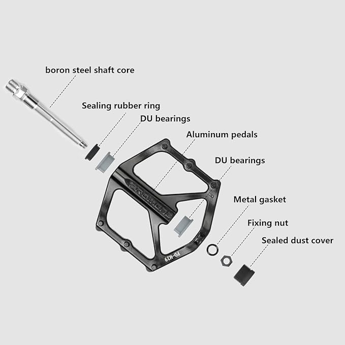 Mountain Bike Pedals, Large Size Aluminum Alloy Body with Boron Steel Spindle, Equipped with DU Bearings, Ideal for Road Mountain BMX MTB Bike