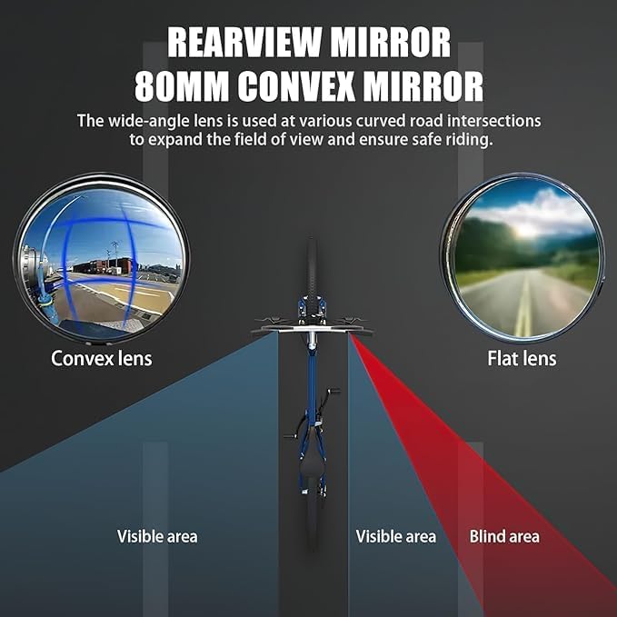 Bike Mirror, Bike Mirror Handlebar Mount, 2 Pcs Bike Rear View Mirrors, Clear & 360° Adjustable View Bicycle Mirrors for Mountain & City Bikes