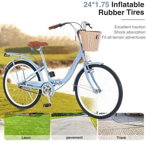 24 Inch/26 Inch Single Speed Folding Lady Bike, Durable Steel Frame,Compact Design for Easy Storage and Commuting