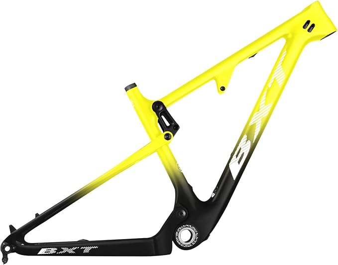29er Carbon Fibre Mountain Bike Frame 16/17/18.5/20inch Full Suspension Frame 100mm Travel XC Soft Tail Trail Racing Bike Frame 12 * 142mm Thru-Axle/9 * 135mm QR Disc Brake(Yellow,29 * 18.5")