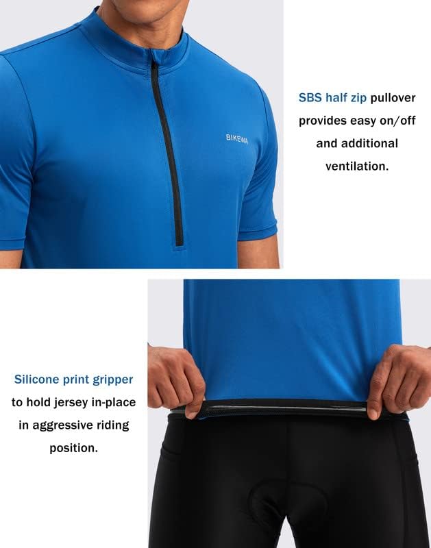 Bikewa Men's Cycling Jersey Moisture Wicking Short Sleeve UPF Half Zip Bike Road Riding Biking Shirts for Men Zipper Pockets
