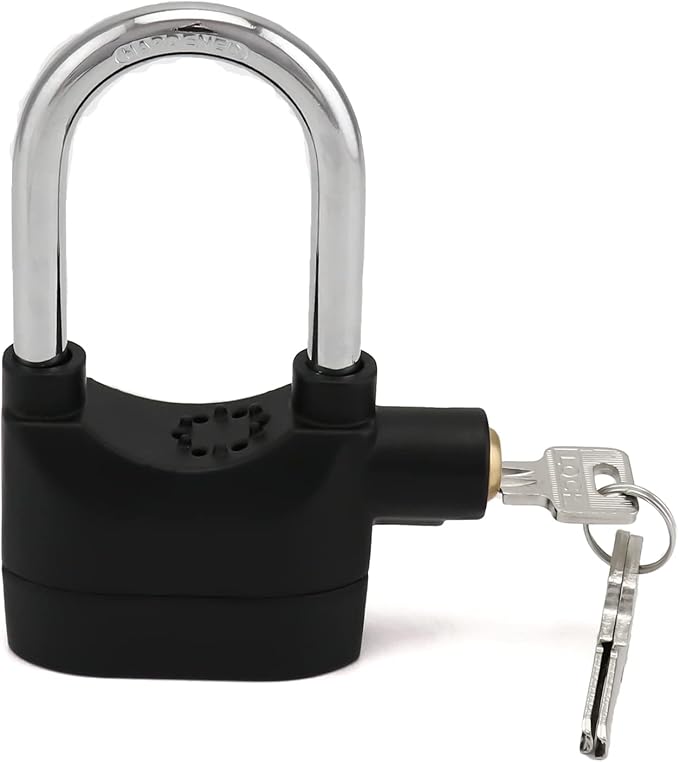 QWORK Alarm Lock, 110 dB Anti-Theft Security Padlock, 2 Pack Door Motorcycle Bicycle Padlock, Universal Security Siren Alarm Lock with 3 Keys (Black)