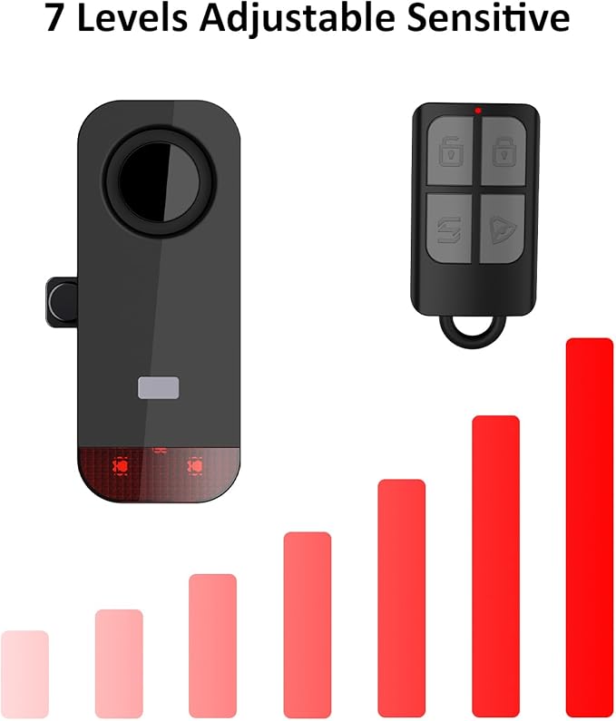 Bike Alarm for eBike, 120dB Anti-Theft Alarm with Remote for Bicycle/Electric Scooter/Motorcycle/Moto, Wireless Motion Vibration Sensor Antitheft Alert System with Warning Light