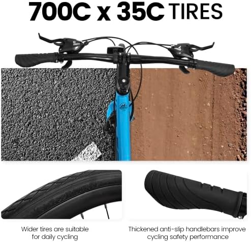 A28250 700C Road Hybrid Bike for Adult, 21-Speed Road Bike Road Bicycle Carbon Steel Frame/Dual-Disc Brakes/Multiple Colors