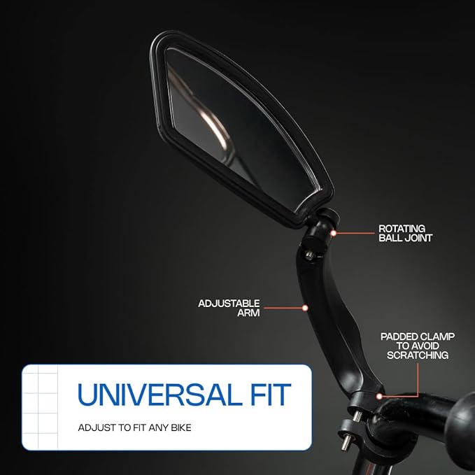 Bike Mirror for Handlebars – Adjustable 360° Bicycle Rear View Mirror, Wide-Angle Shatterproof Glass, Durable Handlebar Mounted Bike Mirror for Road, Mountain & E-Bikes – Safety Cycling Mirror