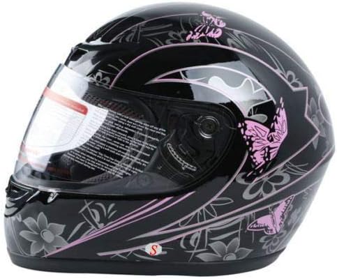 TCT-MOTORPARTS Motorcycle Motocross Flip Up Helmet Full Face DOT Helmet Pink Black Butterfly Full Face Street Sport for Women Men (Small)