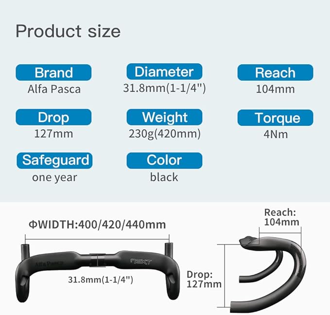 Alfa Pasca Aero Handlebars for Road Bike Carbon Racing Bicycle Handlebars Drop Bars Lightweight 31.8 UD Glossy/Matte 400/420/440mm