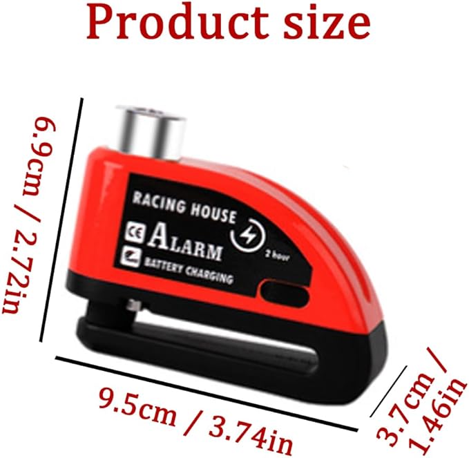 Motorcycle Alarm disc Brake Lock - USB Rechargeable, 130 Decibel Sound, Anti-Theft and Waterproof, Suitable for Various Bicycle and Motorcycle Models. with Reminder Rope and hex Wrench. (Red)