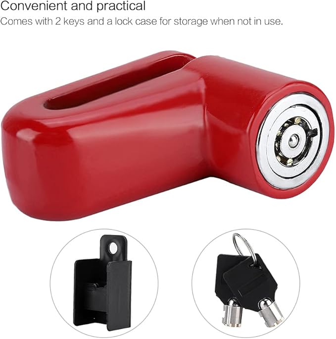Heavy Duty Motorcycle Disc Lock, AntiTheft Pin Brake Wheel Security Lock with Alarm, Durable Bike Protection for Motorcycles & Scooters, Loud 110dB Alarm for Theft (Red)