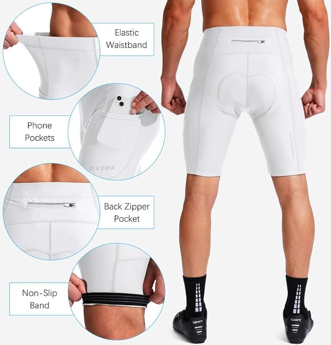 Bikewa Men's Bike Shorts 3D Padded Cycling Road Biking Mountain Riding Biker Bicycle UPF 50+ Cycle Shorts Zipper Pockets