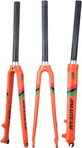28.6mm Straight Bikes Front Forks 700C Road Bikes Forks Carbon Fiber Disc Brake Bikes Rigid Forks 9 * 100mm Quick Release(Orange)