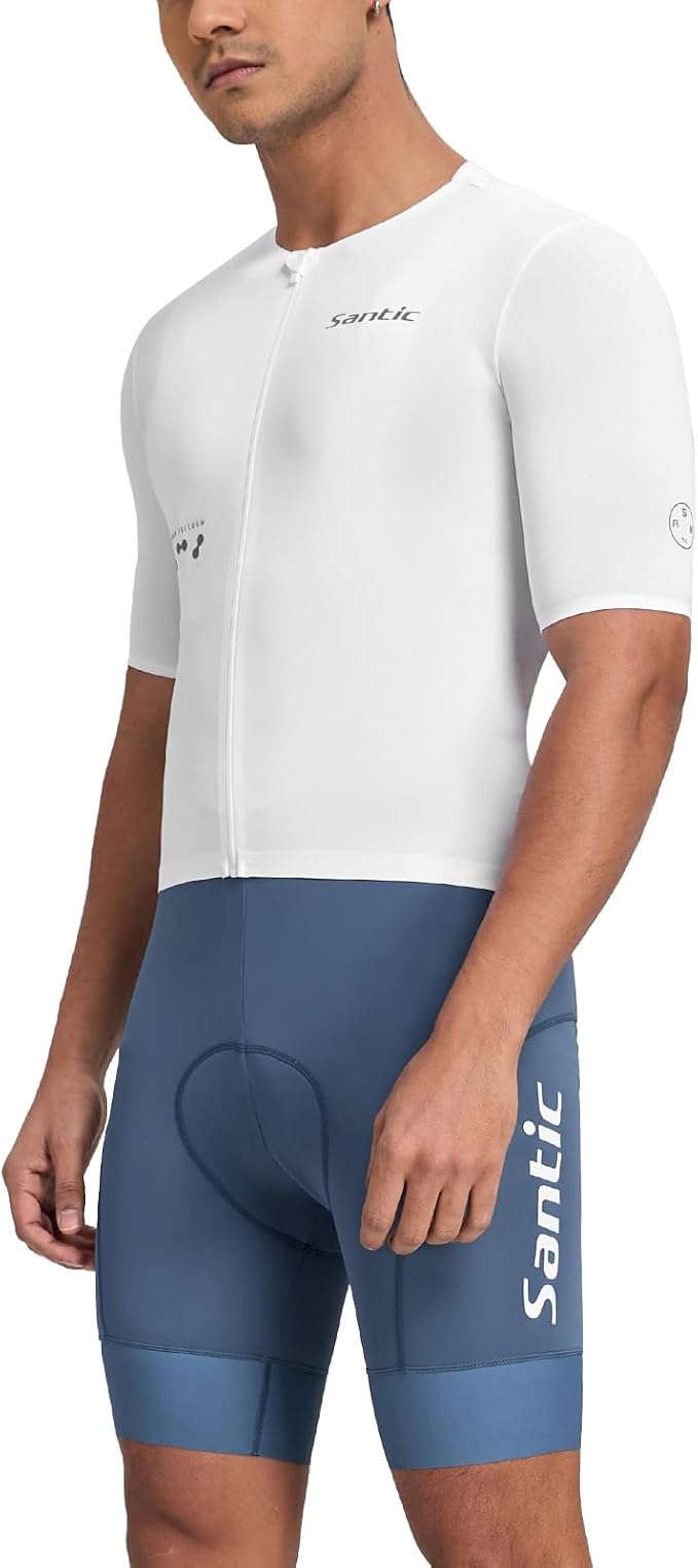 Santic Men's Cycling Jersey Short Sleeve Tops Bicycle Bike Shirt Full Zipper UPF 50+ Bicycle Jersey with Pockets