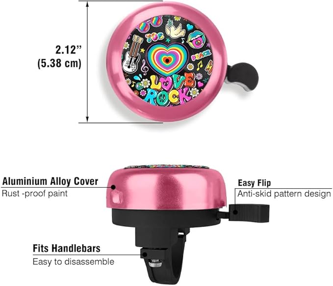 WIRESTER Pink Aluminum Round Bike Bell, Classic Ring Bicycle Bell, Bike Accessories Bell Ring for Adults Kids Girls Boys