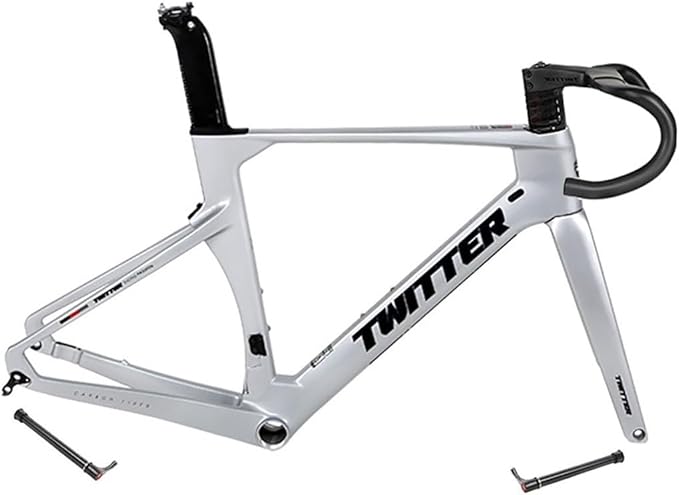700C Carbon Road Bike Frameset 46/48/50/52/54/56cm Racing Frame Disc Brake 100mm/142mm Thru Axle Frame 90x420mm Handlebar Internal Routing(Silver,54CM)