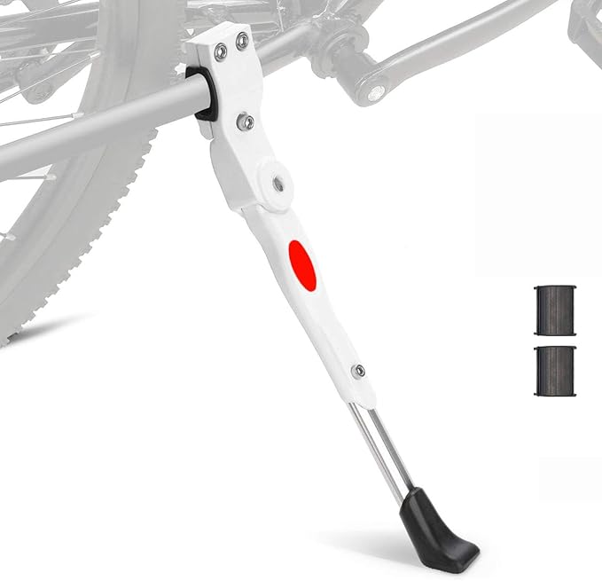 Bike Kickstand, Adjustable Alloy Aluminum Bicycle Kickstand for Road Mountain Bike, Fit 20" 24" 26" Wheels, White