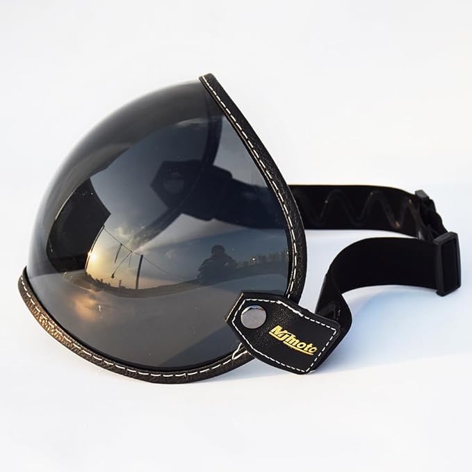 Universal Open Face 3/4 Helmet Visor Lens Bubble Motorcycle Windshield Capacete Lens Vintage Motorbike Helmet Goggles (Black)