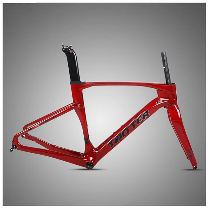 Carbon Fiber Road Bike Frameset Disc Brake Racing Frame 45/48/51/54CM 12x100/12x142mm Thru Axle Bicycle Frame for 700c Wheels(Red,51cm)