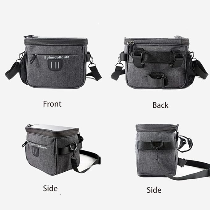 Handlebar Bag With 6.5" Phone Holder - Bicycle Front Shoulder Bag, Bike Basket Storage With Detachable Strap for MTB Road Bike