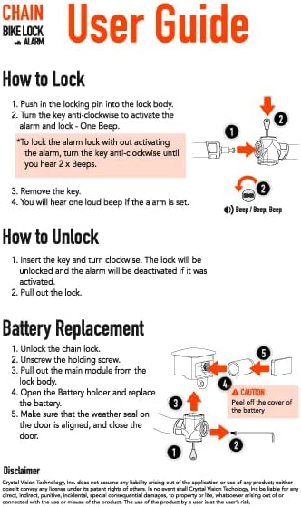 Crystal Vision Anti Theft Loud 130db Alarm Heavy Duty Bike Lock Weather Proof Multi Purpose