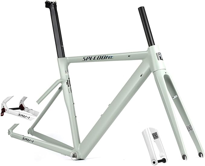 700C Road Bike Frameset 50cm 52cm Aluminum Alloy Track Frame Breaking Wind Racing Cyclo-Cross Frame Thru Axle F12*100MM R12*142MM BSA BB68mm Disc Brake Carbon Fork(Green,52cm)