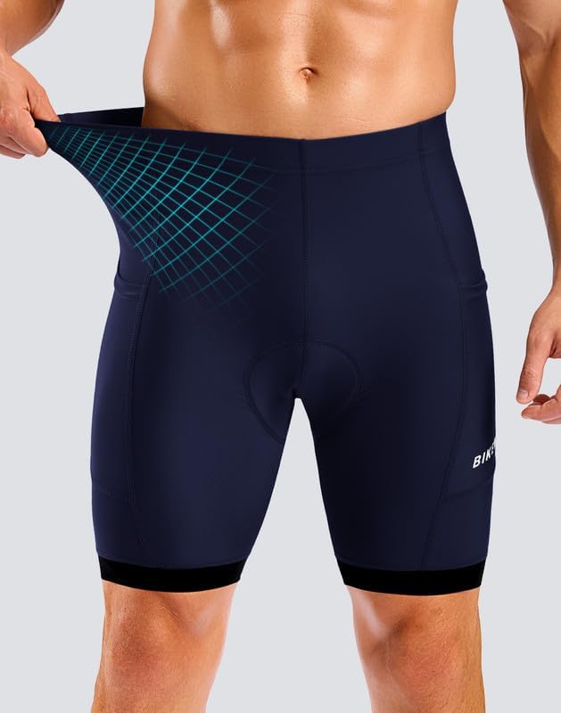 Bikewa Men's Cycling Shorts 7" 4D Padded Bike Shorts for Men Road Biking Bicycle Riding Cycle Biker Phone Pockets