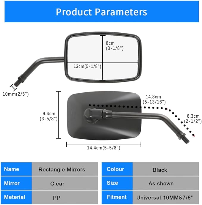 DREAMIZER Black 10mm Motorcycle Mirrors Universal Convex Rear View Side Mirrors with 7/8" Handlebar Mount Compatible with Honda Shadow Yamaha Suzuki Kawasaki Aprilia Ruckus Grom Shadow Vstar650