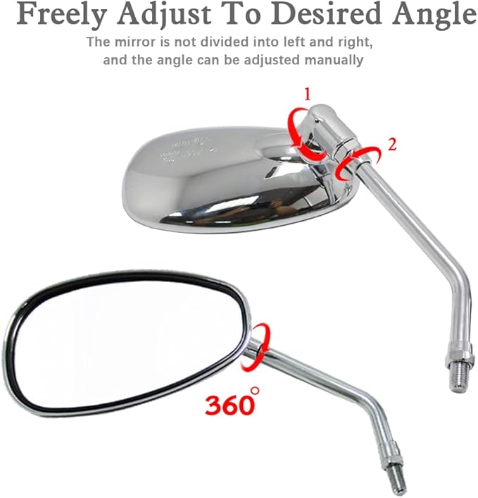 DREAMIZER Motorcycle Mirrors for Handlebars - 10mm Chrome Mirrors with Mount for Fury Shadow Rebel VTX Valkyrie Vstar Vulcan 900 Roadstar Scooter ATV - Oval