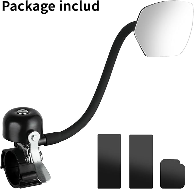 Bike Bell with Mirrors – 360° Adjustable Safety Bicycle Rear View Mirror, Scratch-Resistant Glass Lens, Universal Fit for MTB/Handlebars, Bike Accessories