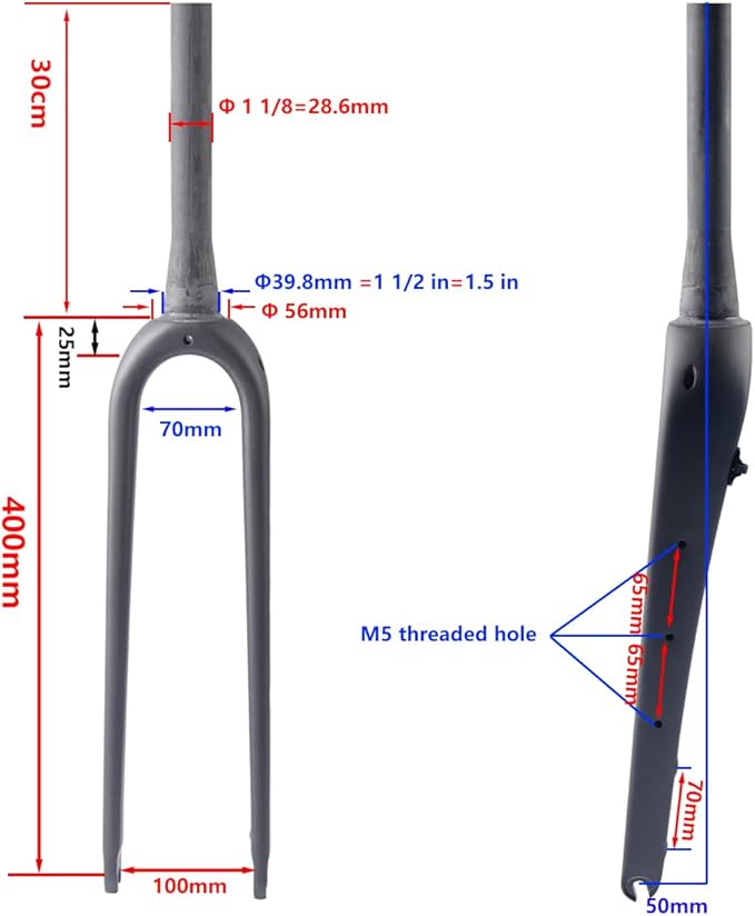WCS 700C Carbon Fiber Gravel Bike Fork 1 1/8 to 1 1/2 Tapered Flat Mount Disc Brake QR Fits Wide Tires Lightweight Road Gravel Bicycle Front Fork