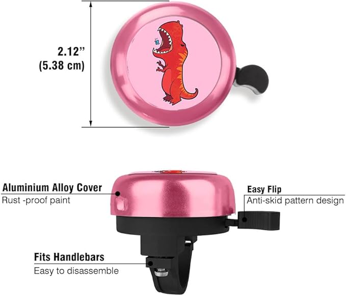 WIRESTER Pink Aluminum Round Bike Bell, Classic Ring Bicycle Bell, Bike Accessories Bell Ring for Adults Kids Girls Boys - Animals
