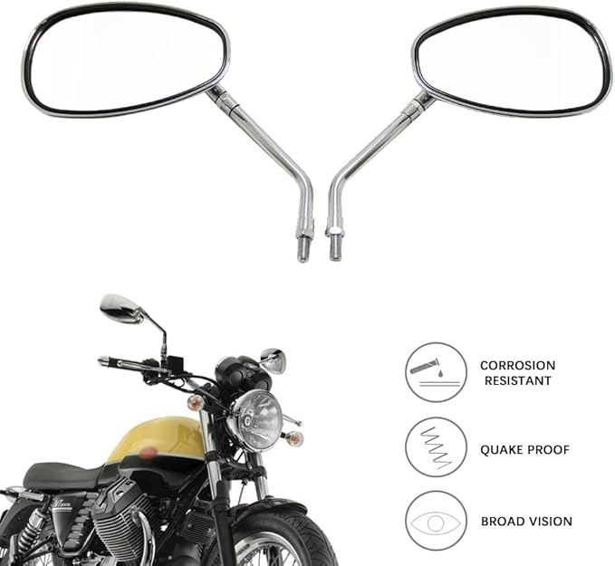 DREAMIZER Motorcycle Mirrors for Handlebars - 10mm Chrome Mirrors with Mount for Fury Shadow Rebel VTX Valkyrie Vstar Vulcan 900 Roadstar Scooter ATV - Oval