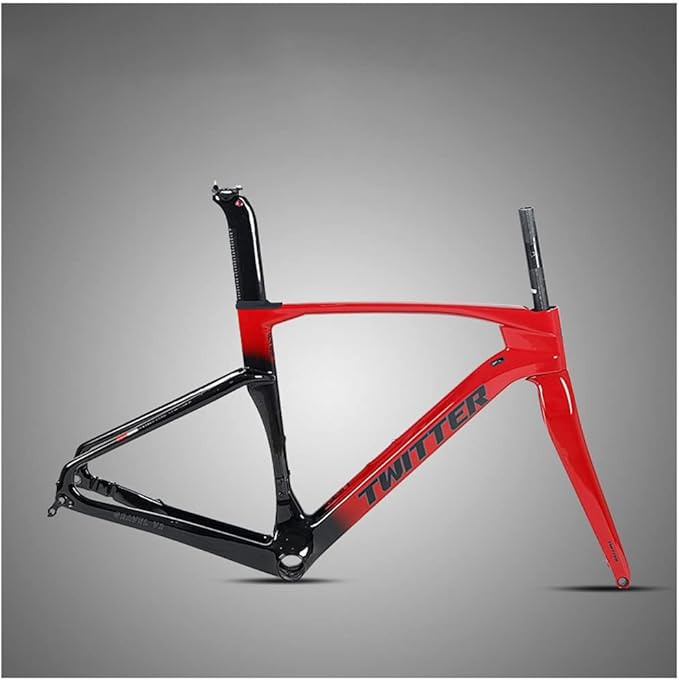 Road Bike Frameset Carbon Lightweight Climbing Cross-Country Frame 45/48/51/54cm Disc Brake Racing Frame Thru Axle 100/142mm Red(48CM)