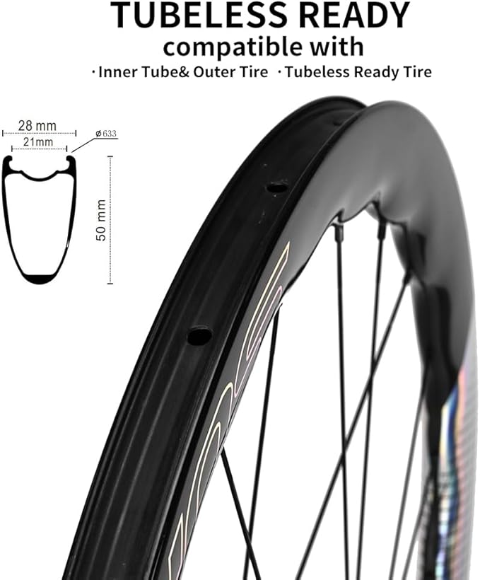 SUPERTEAM Carbon Fiber Tubeless Wheelset 700c Road Bike Disc Brake Wheel 50/28mm UD Glossy