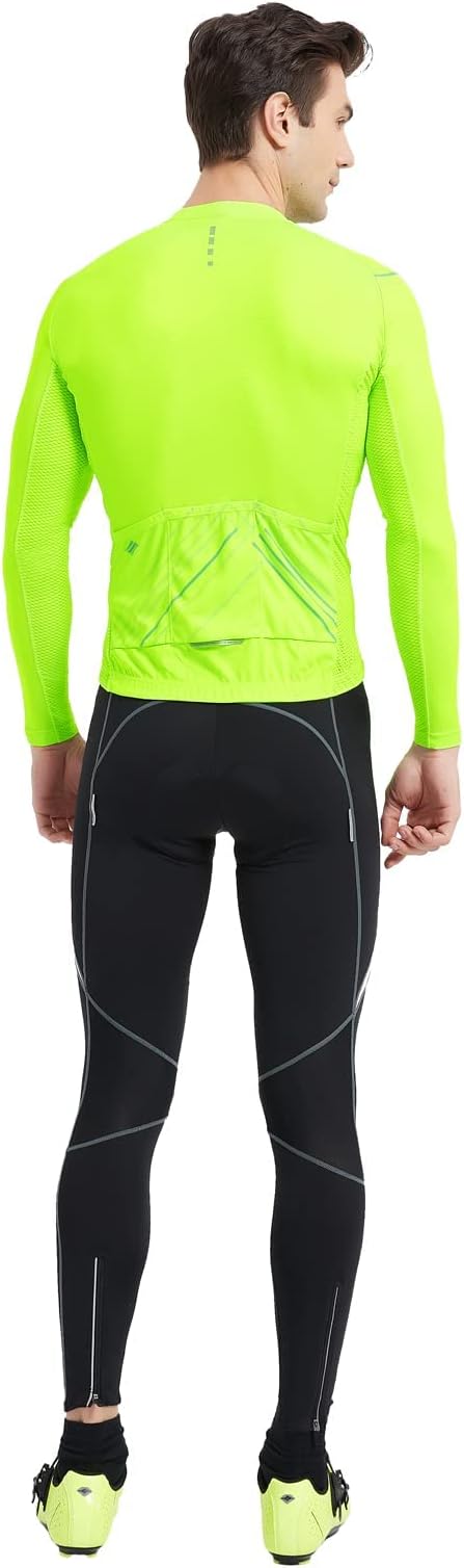Santic Cycling Jersey Men's Long Sleeve Bike Reflective Full Zip Bicycle Shirts with Pockets