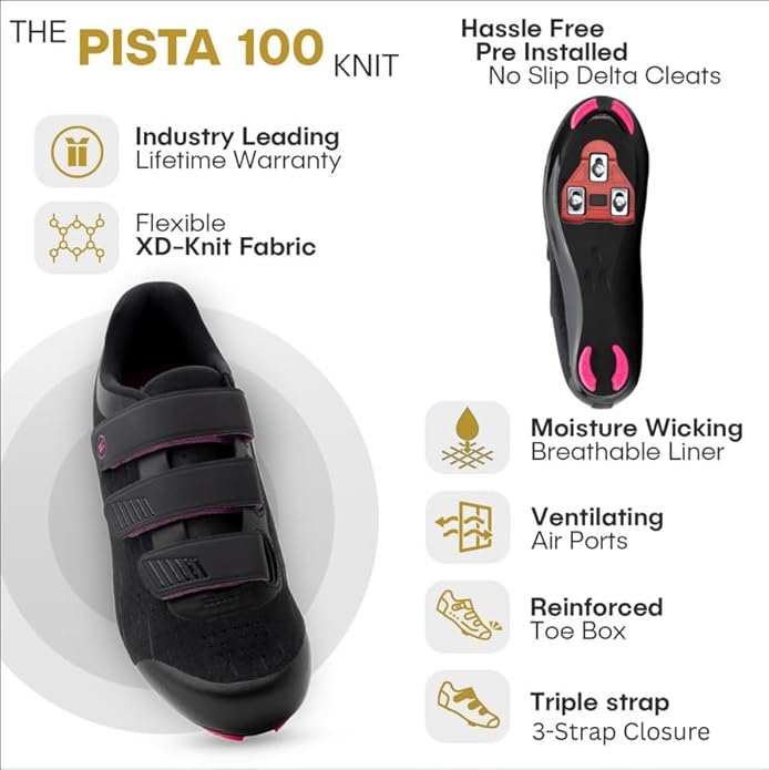 Tommaso Pista 100 SPD & Peloton Shoes for Women—Ready to Ride with Peloton Delta Cleat or SPD Cleats for Various Indoor Bikes—Explore Vareity Cycling Shoes & Bike Accessories