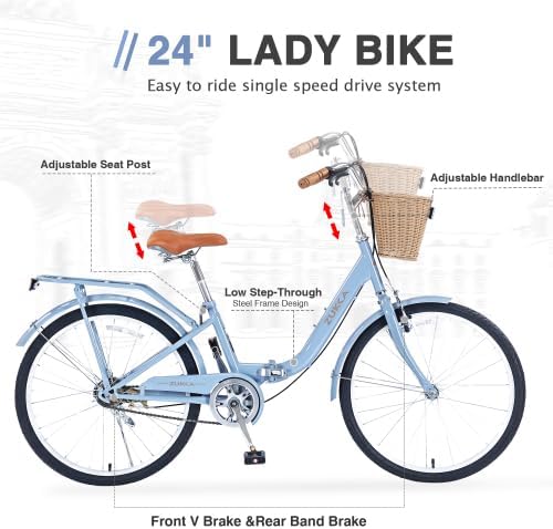 24 Inch/26 Inch Single Speed Folding Lady Bike, Durable Steel Frame,Compact Design for Easy Storage and Commuting